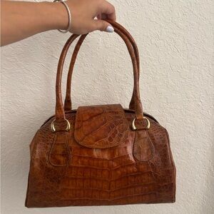 Vintage Brown REAL Crocodile-Embossed Handbag